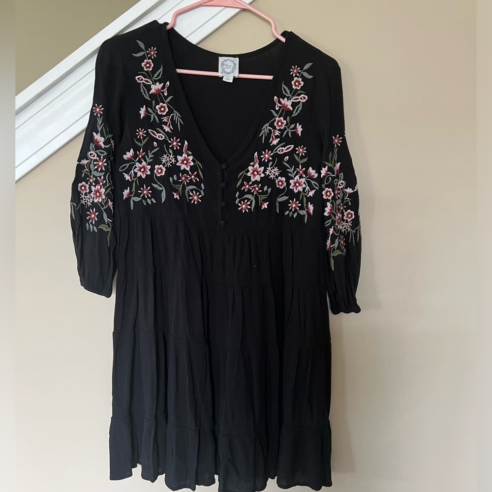 Black Embroidered Floral Dress